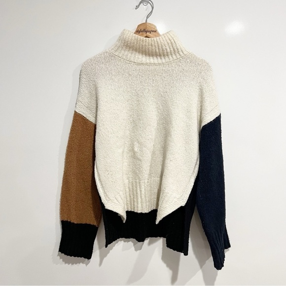 FRAME Color Blocked Sweater Turtleneck Pullover Wool Silk Cashmere - Picture 4 of 13